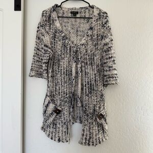 Vintage Y2K Cartise Knit Cardigan Tie Front Open Sweater Blue Fall Outerwear L